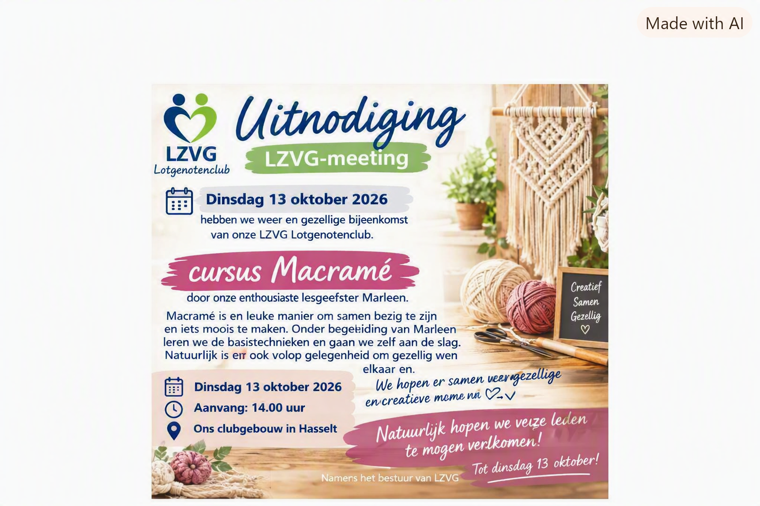 Uitnodiging Macramé door Marleen.